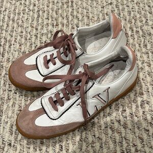 Louis Vuitton White and Pink Suede Sneakers